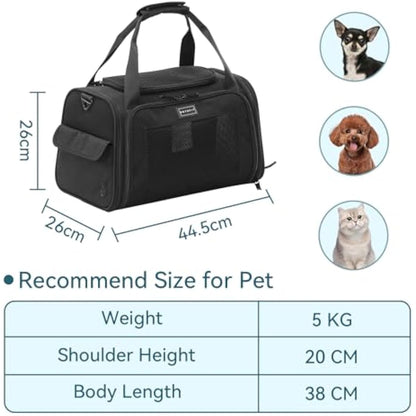 Petsfit Pet Carrier Airline Approve Cat Carrier Soft Sided,Expandable mat and Ventilation Mesh Lightweight Pet Carrier Bag for Cat and Small Dogs, Black