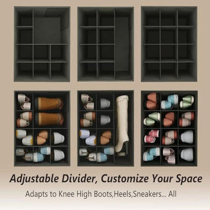 Hoiwio Storage Ottoman Shoe Organiser for Closet - Adjustable Dividers Storage Box for Shoes | Clothes | Toy | Blanket, Foldable Pouffe Footstool Small Bench Shoe Cabinet