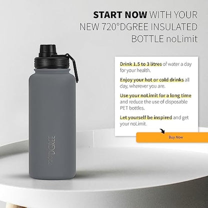 720°DGREE Vaccum Insulated Water Bottle + Infuser “noLimit“ - 950ml - Leakproof, BPA-Free, Thermo Stainless Steel Flask - Carbonated Drinks, Sports, School, Travel, Hiking, Outdoor +Sports-Cap
