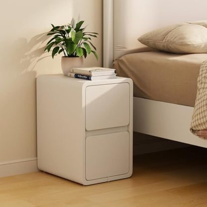 AQIMUELE Small Bedside Table, Narrow Bedside Cabinet with Drawers，Pre-assembled Slim Bedside Table with Leather Surface for Bedroom, 30cm (White)