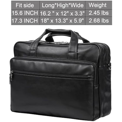 seyfocnia Leather Laptop Bag, Men's 15.6 Inche Messenger Briefcase Business Satchel Computer Handbag Shoulder Bag Fits 15.6 Inch Laptop Computer (Black)