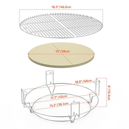 Onlyfire GCG-8552 Cooking System (2xGrates, 1xRack, 2xHeat deflectors) Fits for Ceramic Grill, Compatible for Large Big Green Egg, Kamado Joe Classic,