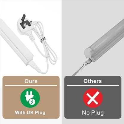 Qsmile LED Batten Lights with UK Plug, 6-Pack 4FT 18W 2200lm Garage Lighting, T5 4000K Workshop Lighting, Connect Up to 6 LED Tube Lights, Office Lighting with On/Off Switch, Light Fixture