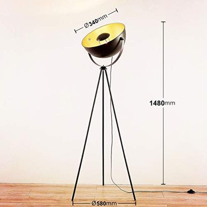 Osasy Retro Studio Floor Lamp - Vintage Black Gold With Ø 34 cm Lampshade, Max. 60W, 147cm Height - Metal Lamp for Living Room, Bedroom