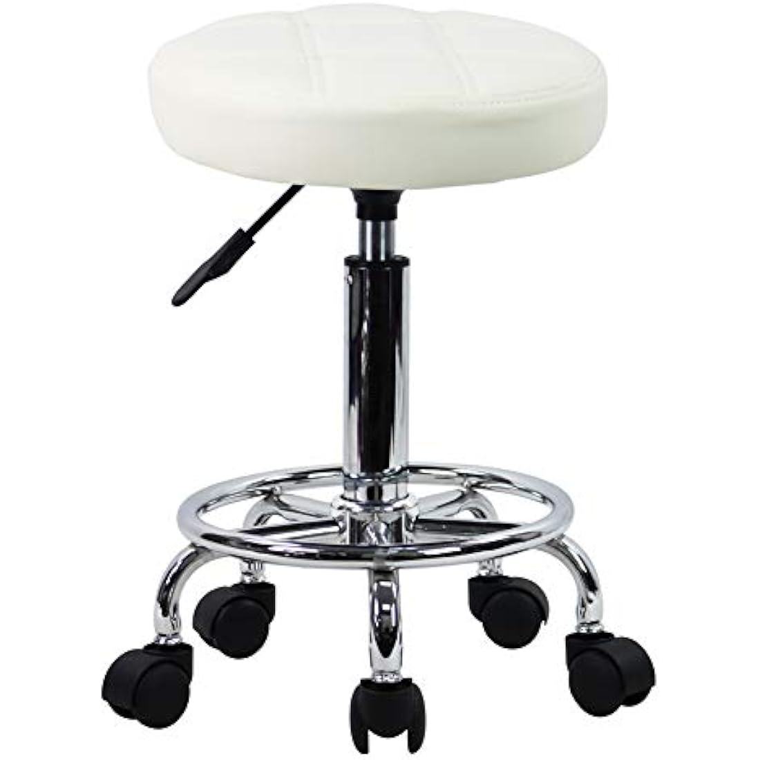 KKTONER Round Rolling Stool Chair PU Leather Height Adjustable Swivel Drafting Work SPA Shop Salon Stools with Wheels Office Chair Small (White)