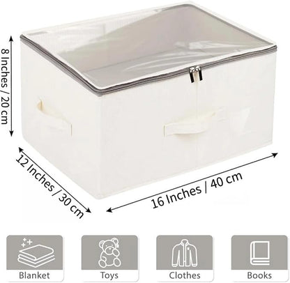 flaxarne Durable See-through Storage Box Bins with Dual Handles and zipper Lid Foldable Organizer for Clothes Toys Blankets Books 16 * 12 * 8 Inches