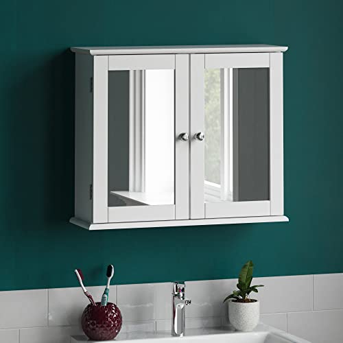 Bath Vida Priano Double Door Mirrored Bathroom Cabinet Storage Cupboard Wall Mounted, White