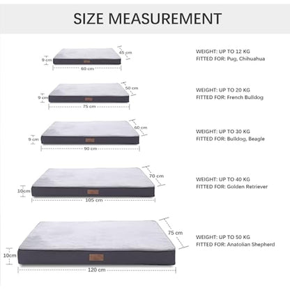 Jaspuriea Small Orthopedic Dog Beds with Waterproof Removable Cover, Anti-Slip Washable Dog Bed, Deluxe Flannel Comfy Dog Crate Mattress, Grey, 60x45x9cm