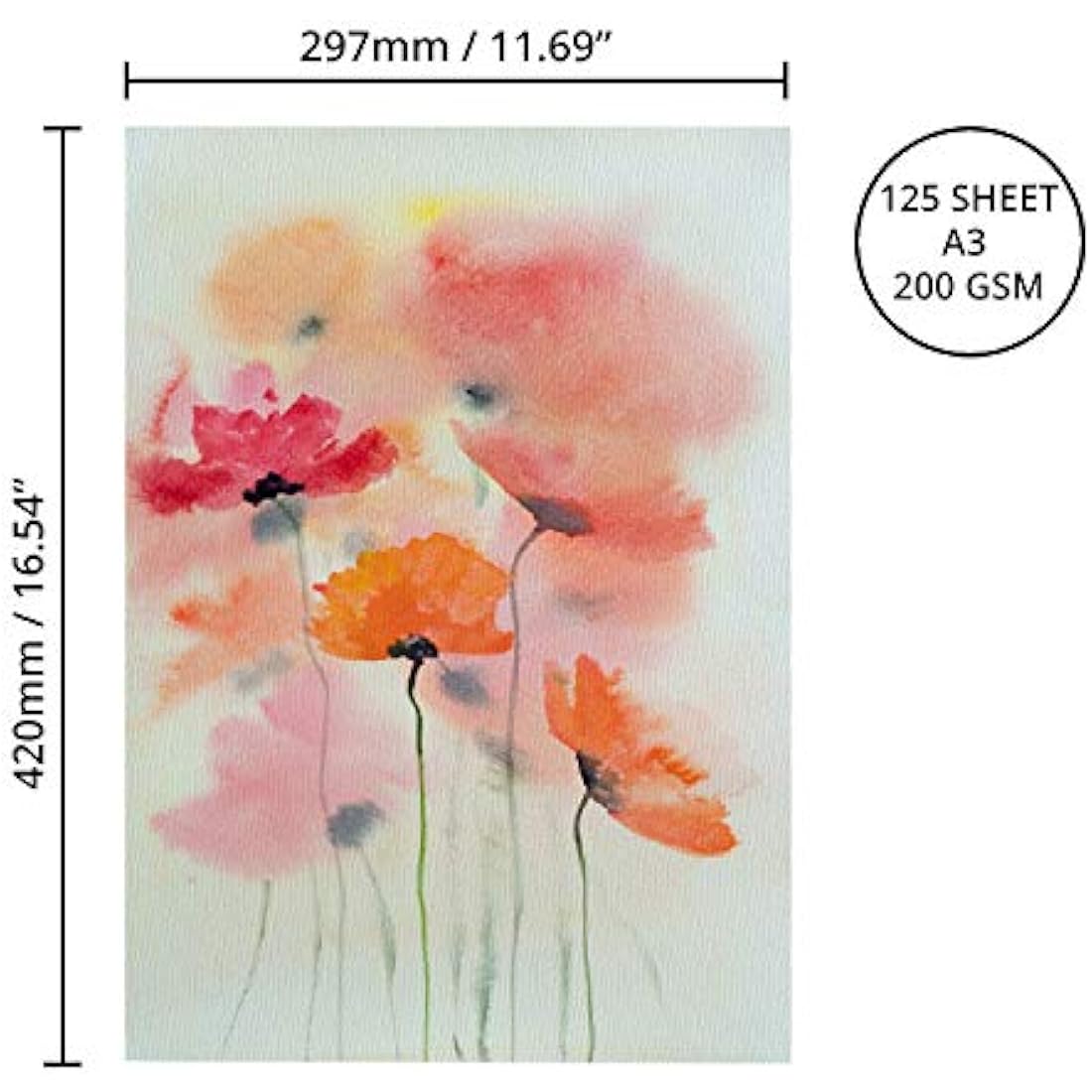 Belle Vous White A3 Watercolour Paper (125 Sheets) 200 GSM Cold Press Water Colour Painting Sheets - Suitable for Beginners to Expert Painters
