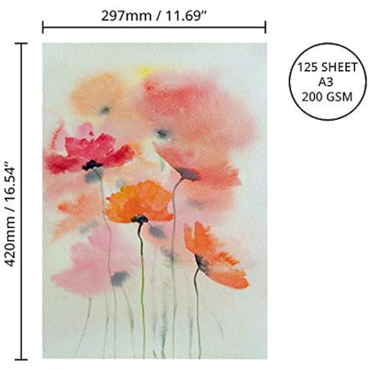Belle Vous White A3 Watercolour Paper (125 Sheets) 200 GSM Cold Press Water Colour Painting Sheets - Suitable for Beginners to Expert Painters