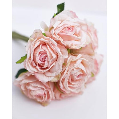The Baked Studio – 'Dried Touch 7-Piece Rose Stem Bouquet' Artificial Dried Flowers For Cake Decorating, Home Décor, Vases, Weddings, Bridesmaid Bouquets and Crafts (Dusty Pale Pink)