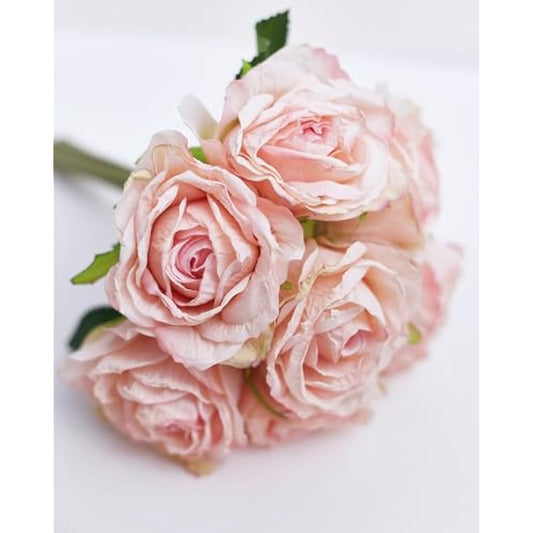The Baked Studio – 'Dried Touch 7-Piece Rose Stem Bouquet' Artificial Dried Flowers For Cake Decorating, Home Décor, Vases, Weddings, Bridesmaid Bouquets and Crafts (Dusty Pale Pink)