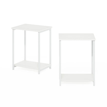 Furinno SIMPLISTIC Side Table Set of 2, 2-Tier Metal Frame End Table with Open Shelf, Night Stand, Bedside Table, for Living Room, Bedroom, White
