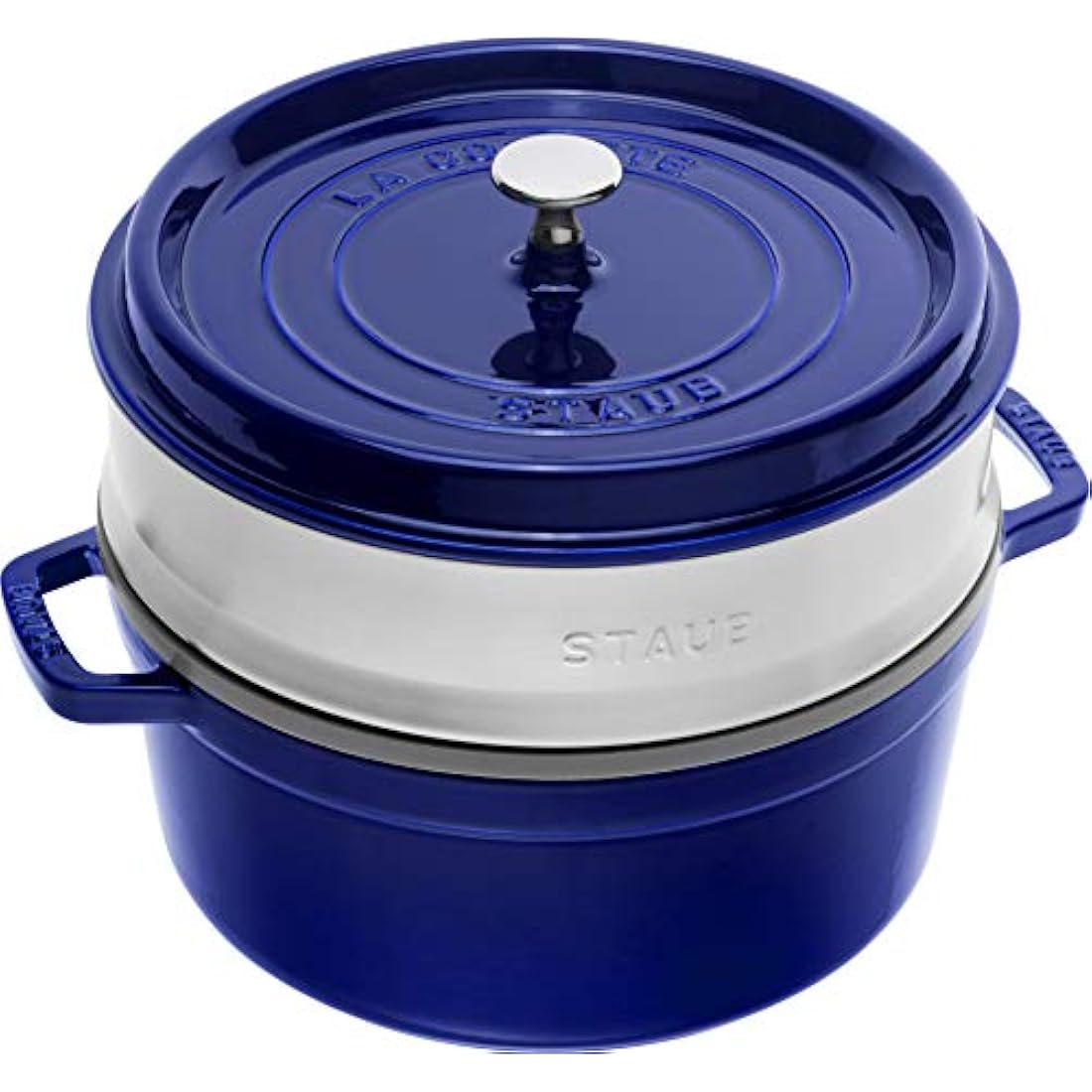 STAUB Cast Iron Roaster/Cocotte with Steamer Insert, Round, 26 cm, 5.2 L, With matte black interior enamel, Dark Blue