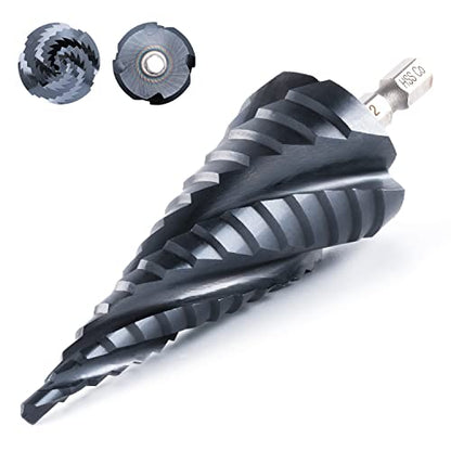 toolant Four Spiral Flute Cobalt Step Drill Bit(Pro Max), 4-32mm Impact Ready Four Spiral Flutes Unibit Step Bit, 1/4" Hex Shank Unibit for Metal, Stainless Steel, Aluminum, Wood, Plastic