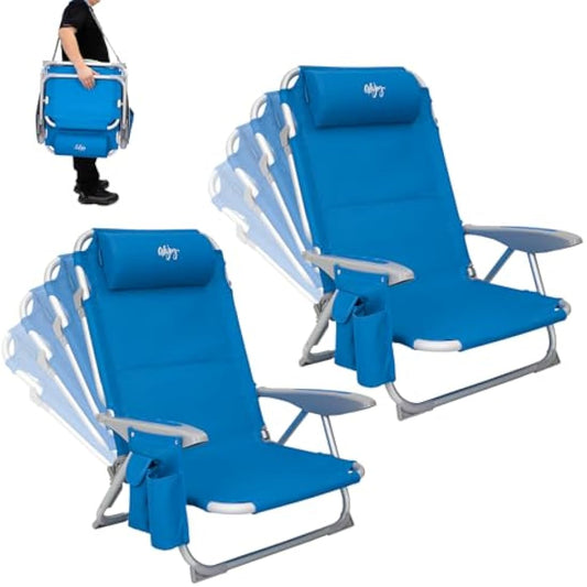 #WEJOY 4-Position Folding Beach Chair - Lightweight Aluminum Camping Chair for Adults, High Back Recliner with Pillow & Storage Pocket, Portable