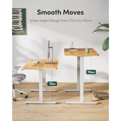 FEZIBO Electric Height Adjustable Standing Desk, 60x120cm Ergonomic Home Office Table with Splice Board & Light Brown Wood Grain Surface, Upgraded Stable Steel Frame for Sit-Stand Workstation