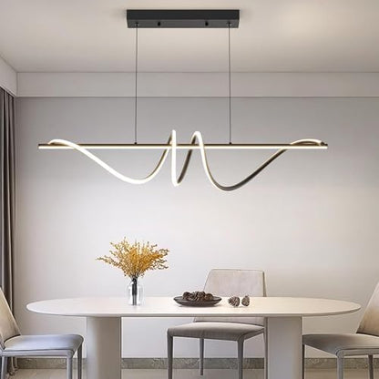 Mikeru 120CM Black Modern Pendant Light, Simple Spiral Dining Light Fixture with Remote Control, Hanging Lights with 1.5m Adjustable Cords for Dining Room Kitchen Island Living Room Restaurant Office