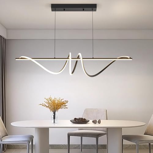 Mikeru 120CM Black Modern Pendant Light, Simple Spiral Dining Light Fixture with Remote Control, Hanging Lights with 1.5m Adjustable Cords for Dining Room Kitchen Island Living Room Restaurant Office