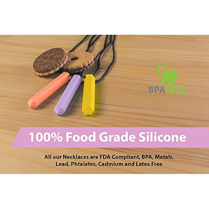 Tilcare Chew Chew Sensory Necklace – Best for Kids or Adults That Like Biting or Have Autism – Perfectly Textured Silicone Chewy Toys - Chewing Pendant for Boys & Girls - Chew Necklaces