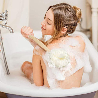 Healifty Body Scrubber for Shower with Wooden Long Handle Loofah, Body Shower Brush Back Scrubber, Loofah Sponge for Use in Shower and Bath, Exfoliate Dead Skin for Women, Men, Seniors