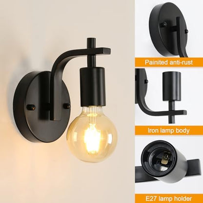DELIPOP 4 Pack Industrial Wall Lights, Black Metal Wall Lamps, E27 Vintage Wall Sconce Lights, Wall Lighting Fixtures for Living Room, Bedroom, Kitchen, Hallway, Restaurant, Not Included Bulb
