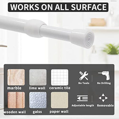 Vista 105-190cm Extendable Curtain Poles No Drill Tension Rods Extendable Curtain Rod Adjustable for DIY Projects, Cupboard, Kitchen, Bathroom, Bookshelf, Wardrobe, Window, 2 Pack White