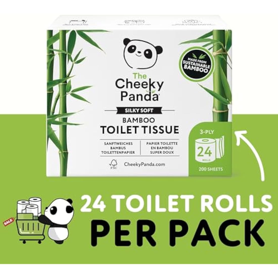 The Cheeky Panda Bamboo Toilet Rolls Bulk Buy – 24 Rolls of 3 Ply Toilet Paper | Plastic Free Packaging and Sustainable Tissue Paper | White