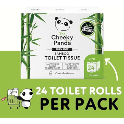 The Cheeky Panda Bamboo Toilet Rolls Bulk Buy – 24 Rolls of 3 Ply Toilet Paper | Plastic Free Packaging and Sustainable Tissue Paper | White