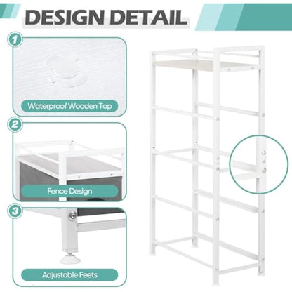 LIANTRAL Narrow Dresser, Vertical Slim Chest of Drawers, Storage Unit with 4 Fabric Drawers and Wooden top for Bathroom Kitchen Living Room Entryway Narrow Space, White and Grey