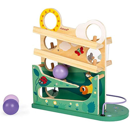 Janod - Wooden Caterpillar Ball Track - Toddler Manipulation and Dexterity Toy - For children from the Age of 1, 08055, Multicolored