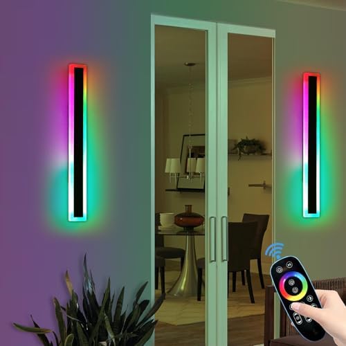 Mikeru RGB Outdoor Wall Lights Mains Powered, 80CM Modern Long RGB Wall Light 2Pack Dimmable 10% to 100% Contemporary Remote Control Xmas Lights 7 Colors Change for Garden, Patio