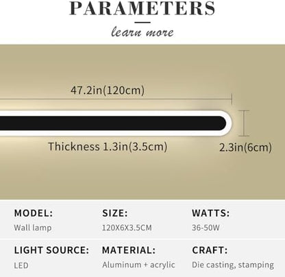 Mikeru 120CM Dimmable Modern Wall Light, Outdoor Long Fence Lamp Acrylic Wall Light 3000k/4500k/6000k Wall Mounted Sconce with Remote Control (Without Battery) for Indoor, Staircase