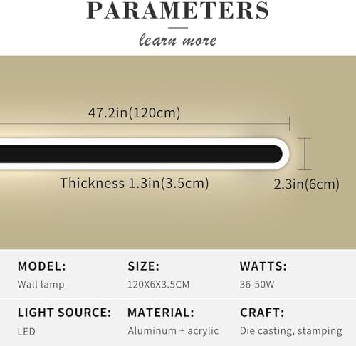 Mikeru 120CM Dimmable Modern Wall Light, Outdoor Long Fence Lamp Acrylic Wall Light 3000k/4500k/6000k Wall Mounted Sconce with Remote Control (Without Battery) for Indoor, Staircase