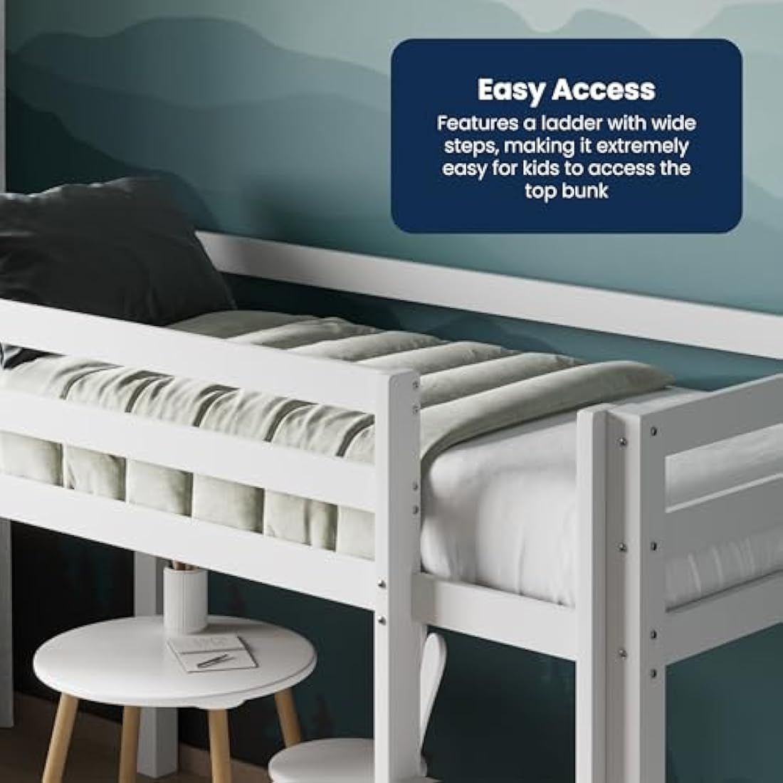Flair Furnishings Kids Mid Sleeper Bed with Storage, Cabin Bed, Heavy Duty and Sturdy, Cosy, Stylish, Space Saving Design (White)