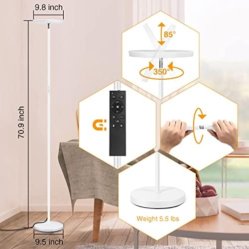 OUTON LED Uplighter Floor Lamp 30W 3000LM, Bright Modern Torchiere Dimmable Standing Lamp, Remote Touch Control & 4 Color Temperatures, 1 Hour Timer for Living Room, Bedroom, Office, White