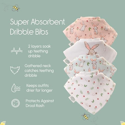 Ziggle - Bandana Dribble Bibs - Cotton Front Baby Bibs Newborn to 24 Months - Newborn Baby Gifts - Bibs For Comfortable Kids
