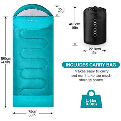 Coolzon Outdoor Sleeping Bag for Camping, for 3-4 Seasons, Adult Blanket, Small Packed Size, Ultralight Carry Bag, Soft, Thick and Warm, for Outdoor Camping, Travel, Hiking
