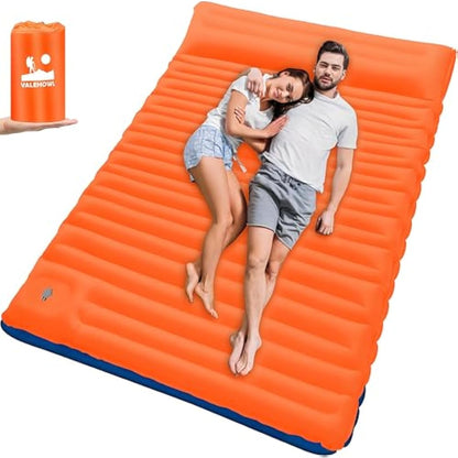 VALEHOWL 10CM Thick Double Sleeping Mat for Camping, with Foot Pump and Pillow, Lightweight Camping Mattress 2 Person for Outdoors, Backpacking, Hiking