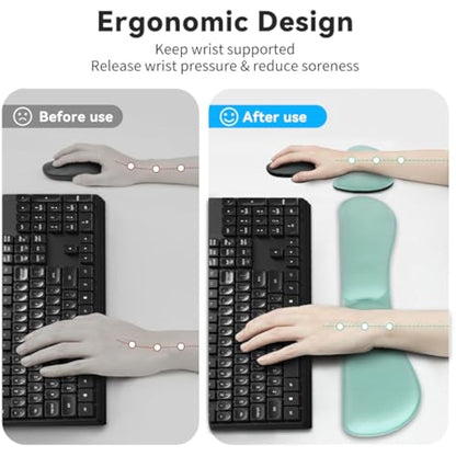 ZIBLY Wrist Rest Keyboard and Mouse Set - Non-Slip Ergonomic Wrist Cushion Support Pad - Easy Typing, Pain Relief – Premium Silky Gel Memory Foam for Work from Home Gaming Computer Laptop