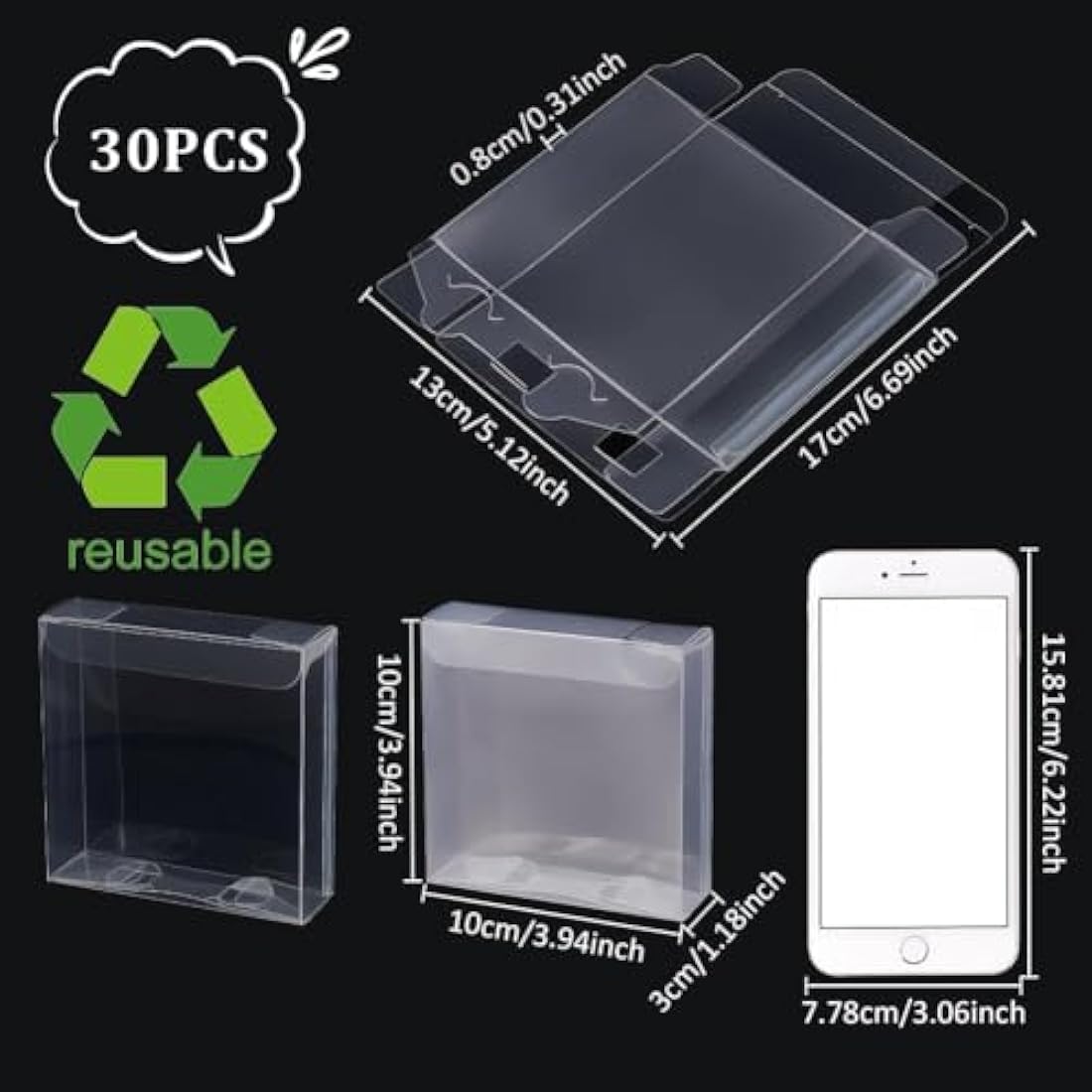 BENECREAT 30PCS Clear Wedding Favour Boxes with Protective Film 10x10x3cm Rectangle PVC Transparent Gift Boxes for Candy Chocolate Birthday, Wedding, Party Favors