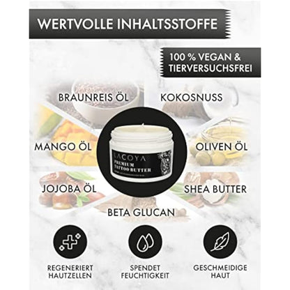 LACOYA® - Premium tattoo butter for freshly tattooed skin - care cream for daily tattoo after-care care care - tattoo cream with shea butter vegan breathable (made in Germany) - tattoo care balm