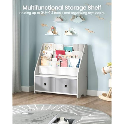 CHOEZON Kids Bookshelf, 4 Tier Children's Bookcase, Large Capacity Kids Book Rack and Toy Storage, for Kids Room, Nursery, Playroom, White and Gray DMCW06WT