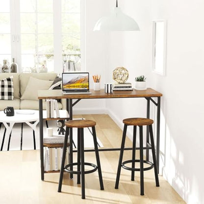 YMYNY Bar Stools Set of 2, 64CM Kitchen Breakfast Bar Stools Chairs with Footrest, Round BarStools for Dining Room, Kitchen, Party, 30×30×64CM Rustic Brown HBS512H