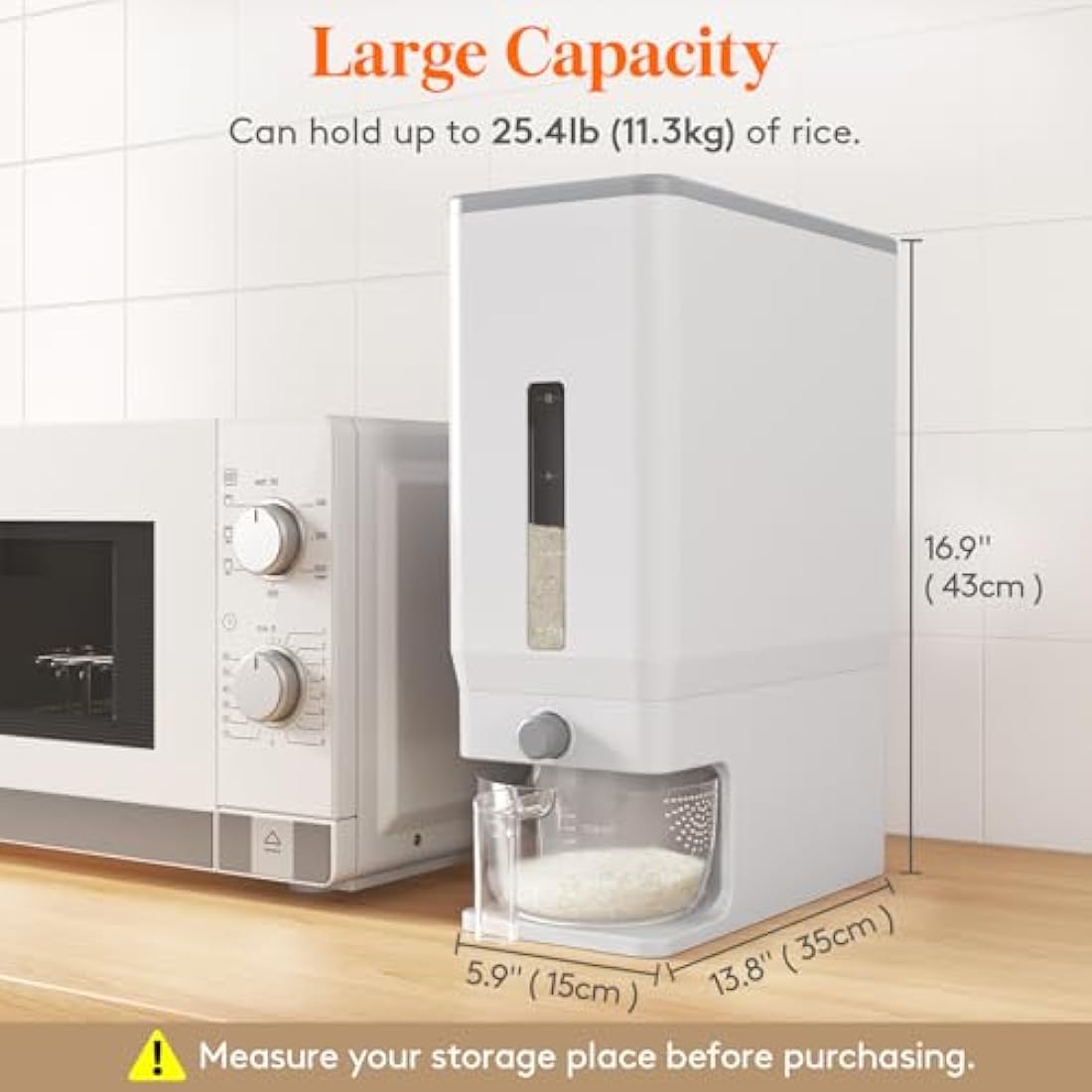 Lifewit Rice Container 25.4 Lbs, Rice Dispenser with Measuring Cup, Cereal Containers Storage, Sealed Moisture Proof Rice Bucket, Dry Food Grain Flour Soybean for Kitchen Pantry Household, White