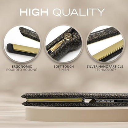 Corioliss C3 Hair Straightener for Women | Professional Extra Long Titanium Plates | Ionic Flat Iron | Temperature Control 135°C-235°C | 20-Second Heat-Up | Travel Case | UK Plug | Leopard Gold