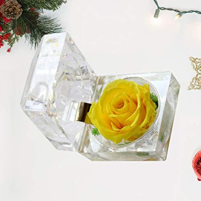 Crystal Rose Box 1Pc, Preserved Flower Eternal in Acrylic Crystal Ring Box for Women Birthday and Anniversary- 2inch/5cm Yellow