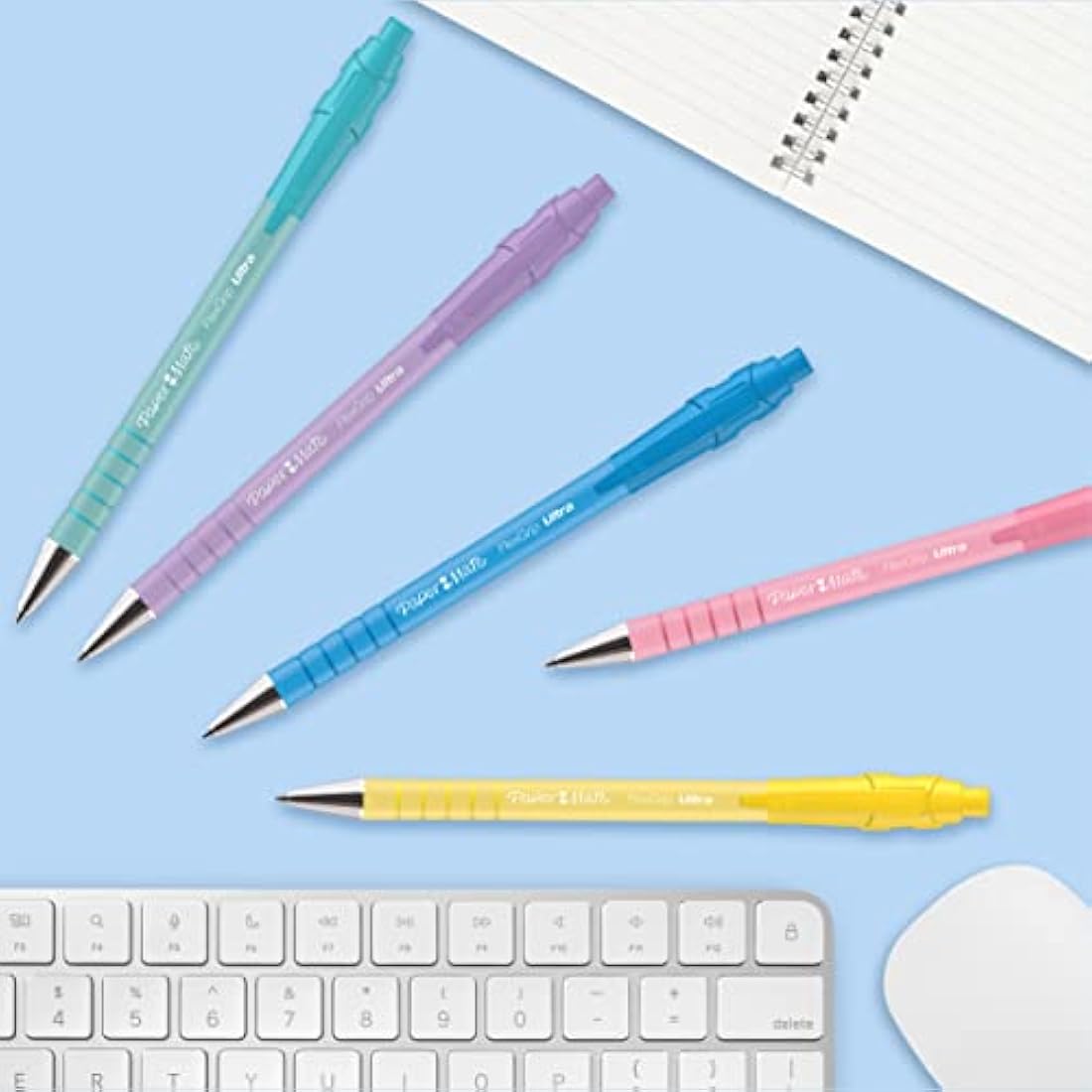 Paper Mate Flexgrip Ultra Pastel Ballpoint Pens | Medium Point (1.0mm) | Blue Ink | Pastel Barrels | 5 Count