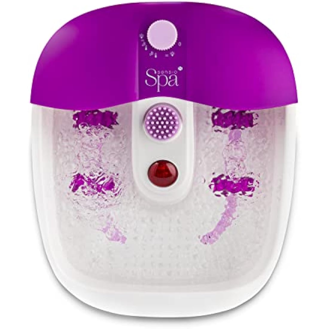 Sensio Spa Foot Spa Massager Pedicure Bath Nine accessories Pamper Your Feet with Heat Bubbles and Massaging Tools All In One Home Salon Therapeutic Massage Tub Pedicure Set White Purple