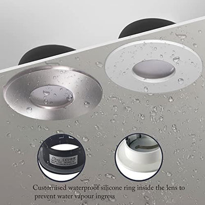 4XSweier LED Recessed IP65 Waterproof Downlight with LED GU10 Cool White 6000K GU10 Base for Bathroom and Kitchen Ceiling Spotlight, Downlight Cutout 68mm Non Dimmable